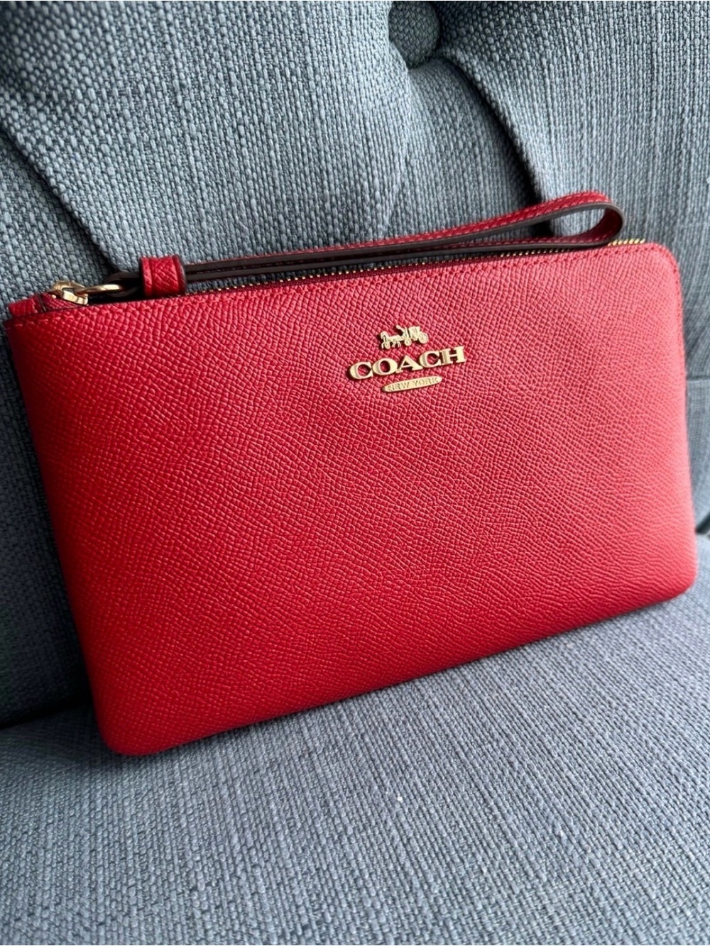 NWT Coach Electric Red LARGE size Corner Zip Wristlet